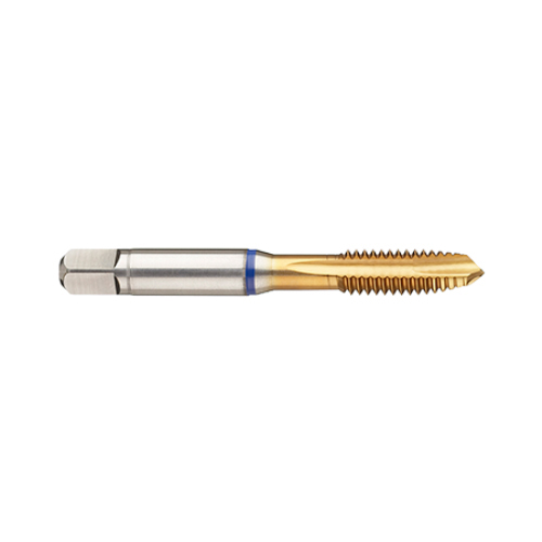 3906 (4.0mm) M4x0.70 HSSE-PM 3-Flute Spiral Point TiN Coated Blue Ring Tap product photo Front View L