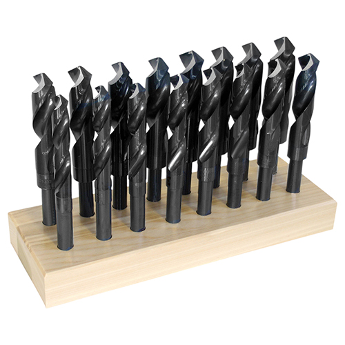 16pc 17/32"-1" x 1/32" General Purpose Black Oxide High Speed Steel Reduced Shank Drill Bit Set product photo Front View L