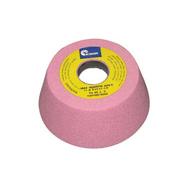 PA60J 5" x 2" x 1-1/4" "E" Flaring Cup Pink Aluminum Oxide Bench Wheel product photo